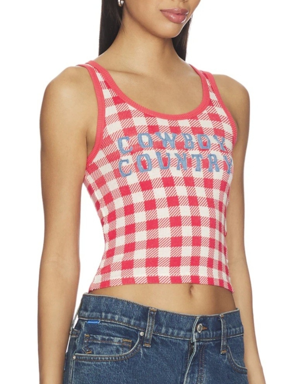 The Laundry Room Red Gingham Tank with Blue Lettering
